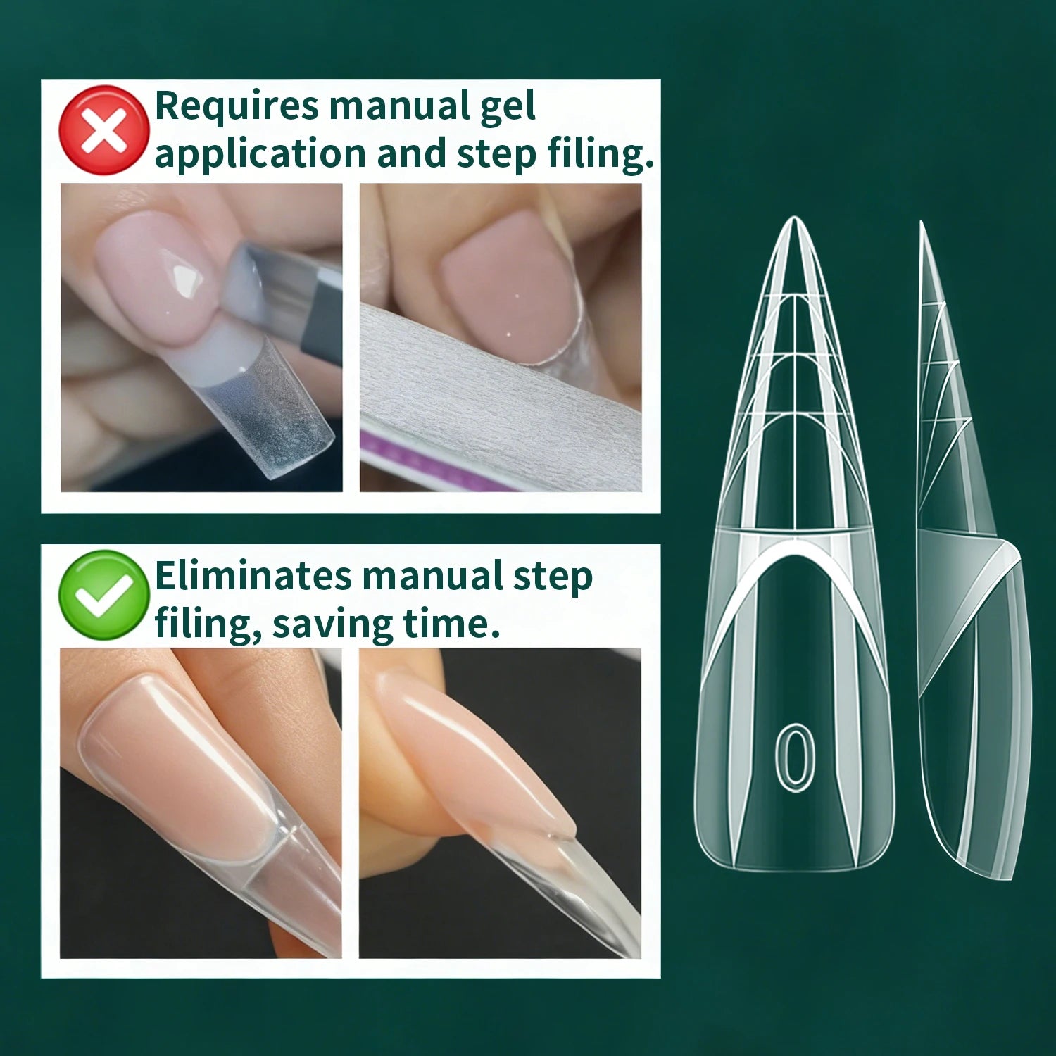 Moules d’Extension Réutilisables avec Ligne French 3D Intelligente - Nailpop Formes Doubles French Space Stiletto 150 pièces