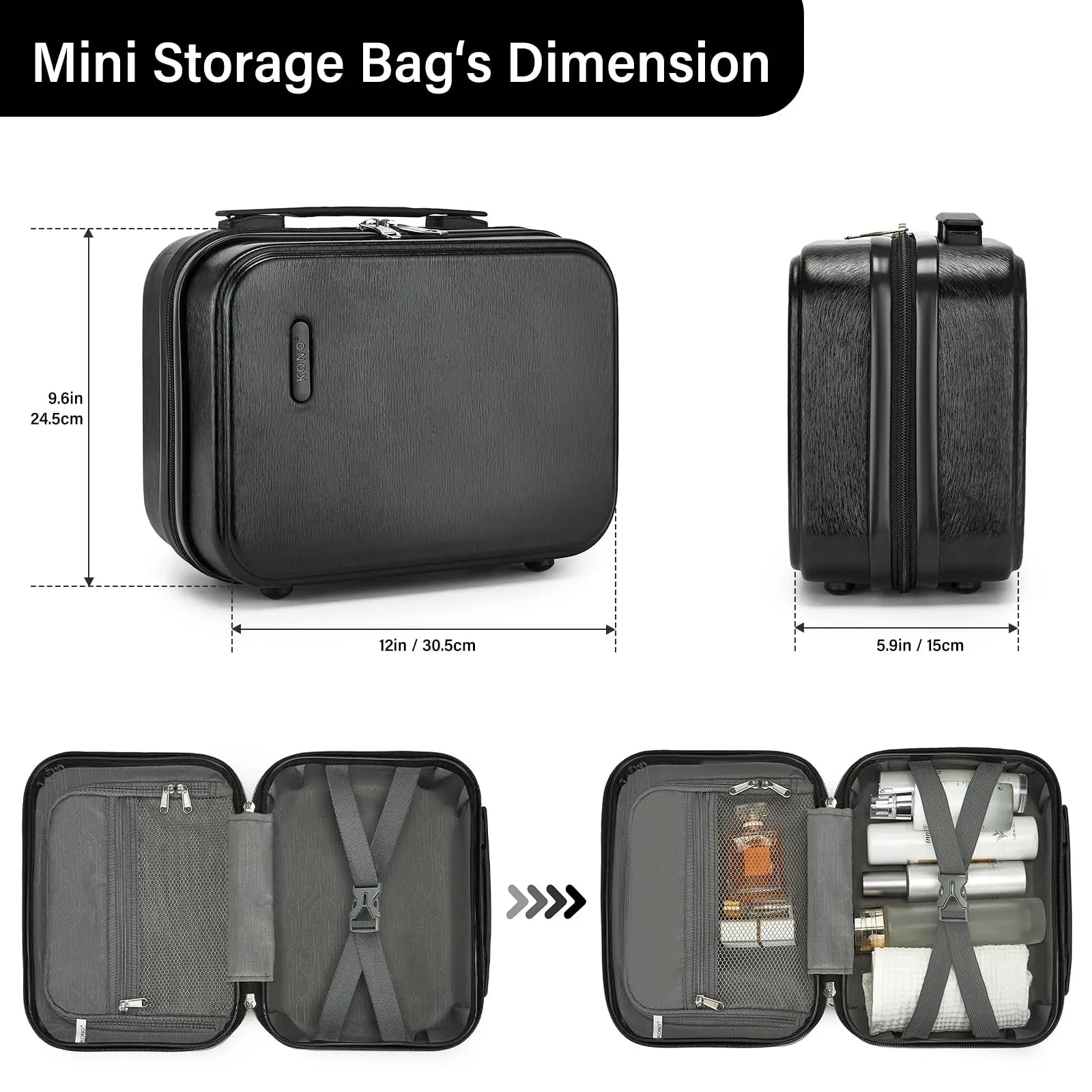 Coffret à bagages à main 20 pouces KONO 2 pièces – étui rigide ABS léger, 4 rouleaux doubles, serrure TSA, trousse à cosmétiques