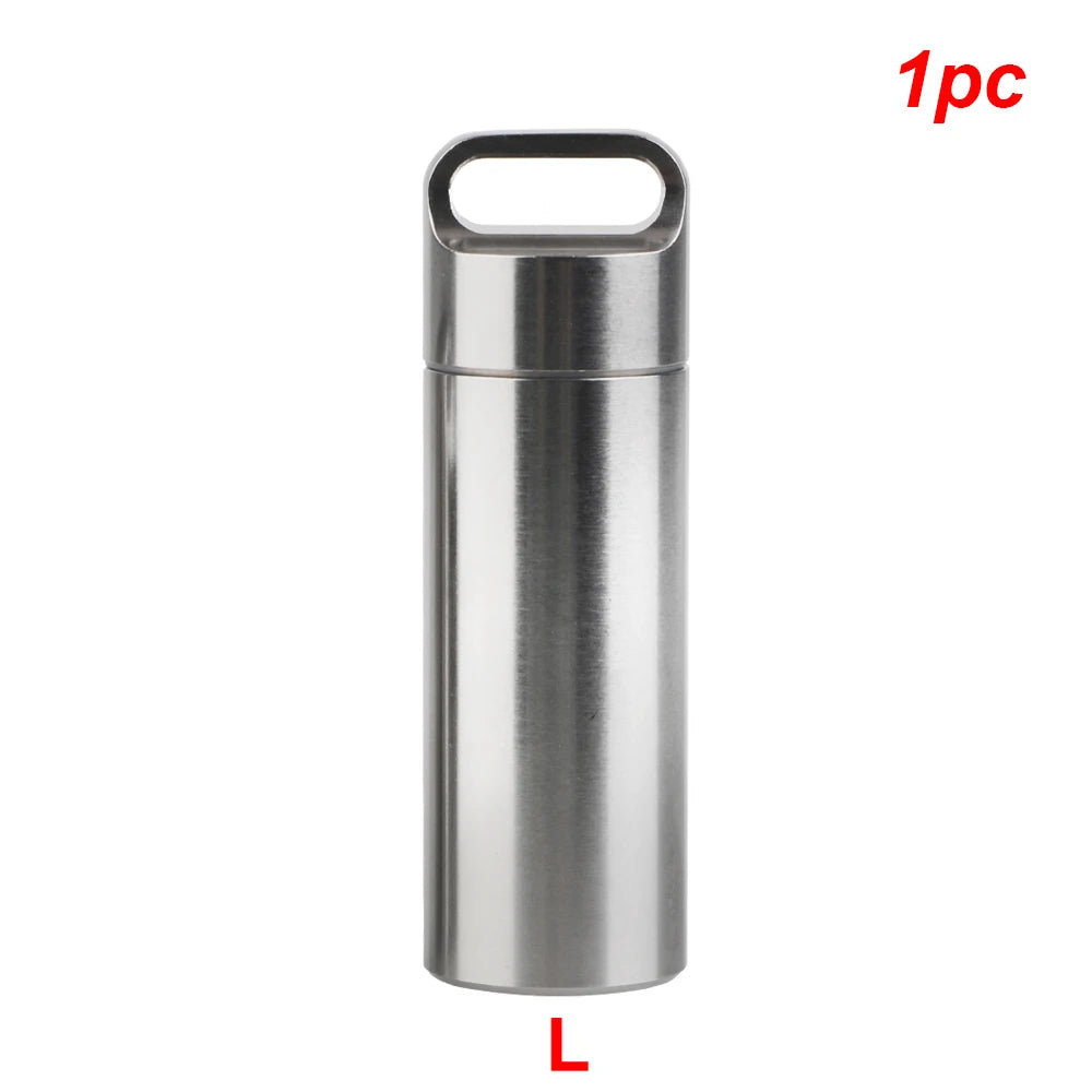 Boîte de rangement de pilules en acier inoxydable S M A L L avec porte-clés, anneaux d'étanchéité, pendentif de premiers secours de camping, mini étui à médicaments étanche et portable