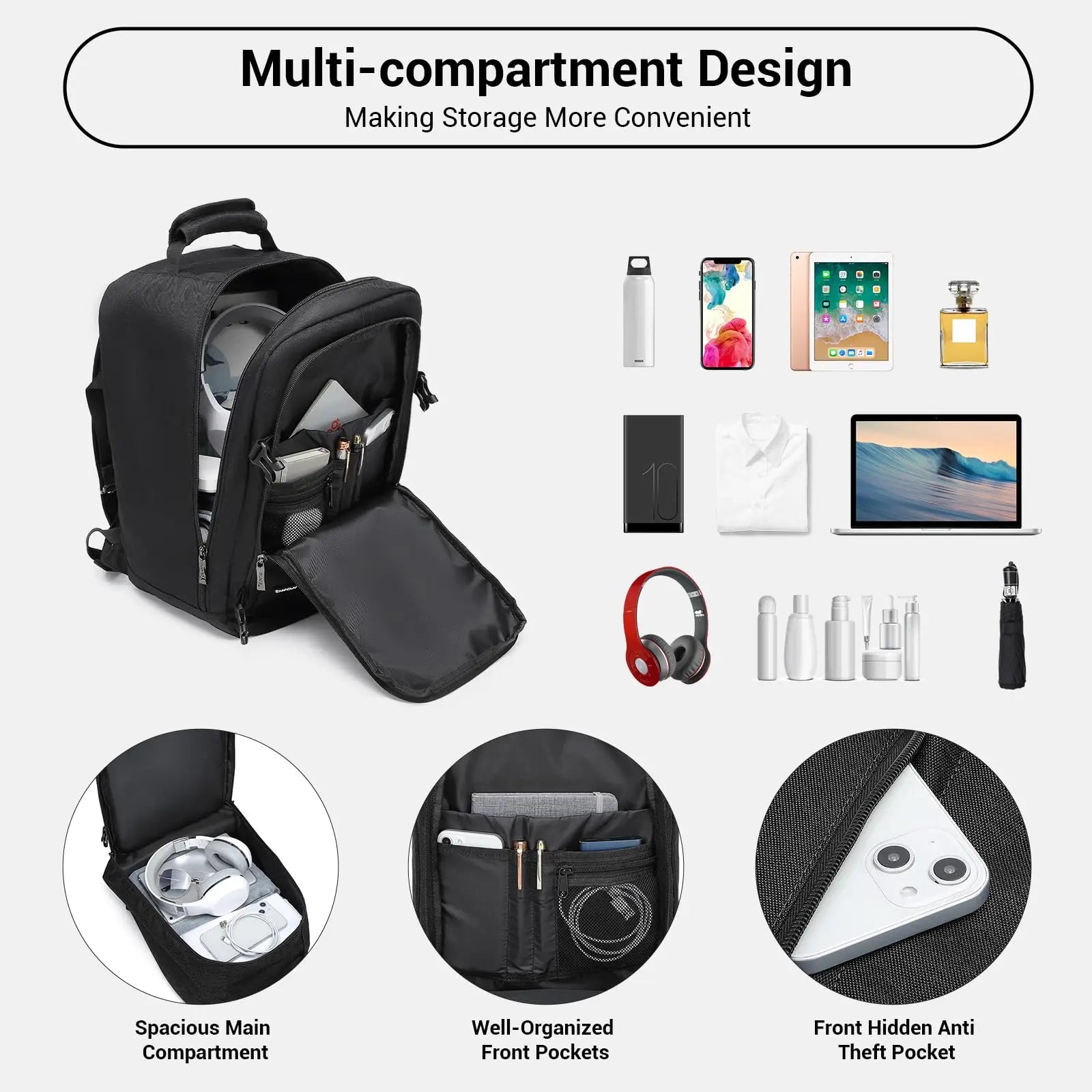 Sac de cabine KONO – 40x20x25 cm pour bagage à main Ryanair, 20L, minimaliste