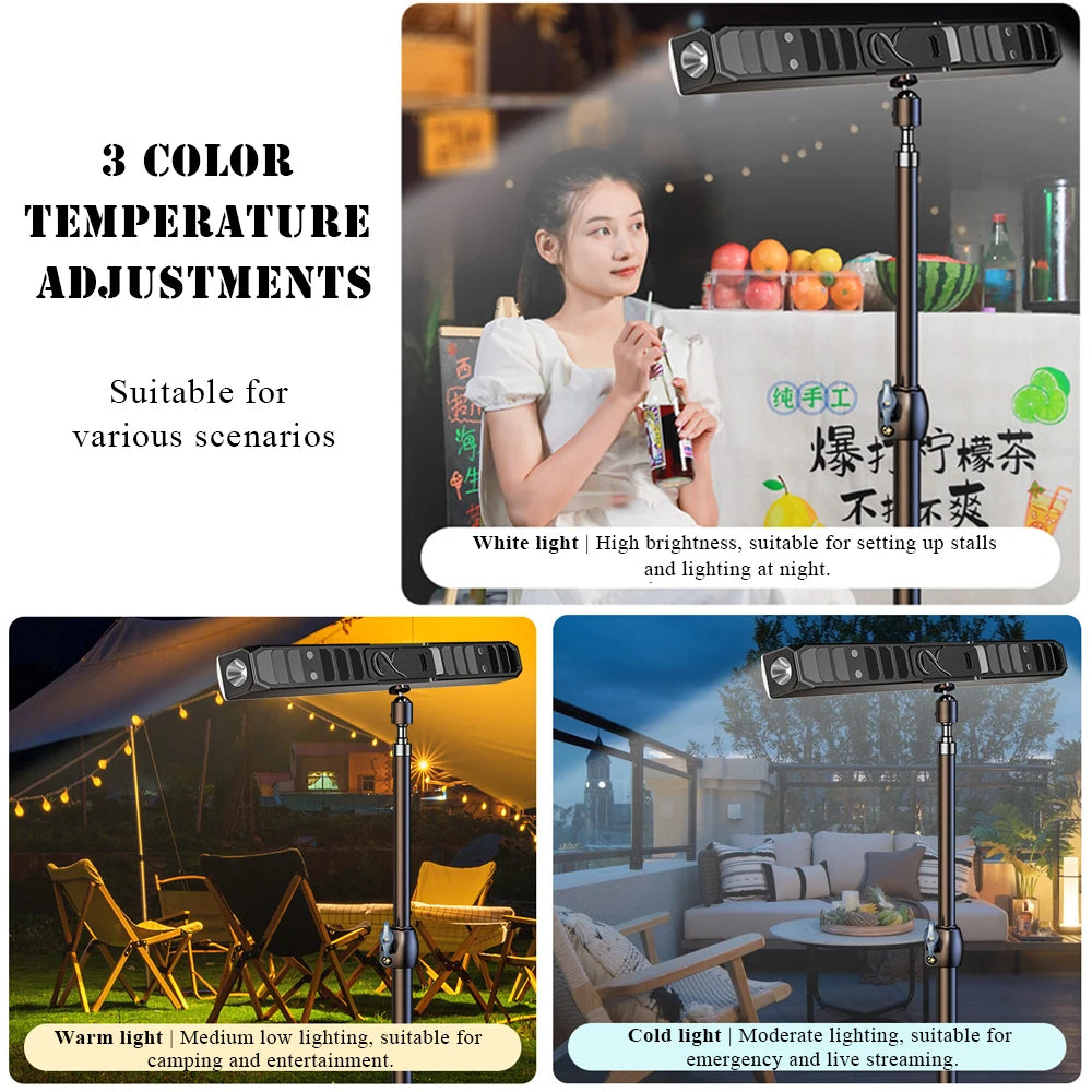 Lampe LED de Camping Rechargeable Magnétique – 210 LED, USB-C, 22 / 31 / 41 cm, Éclairage haute luminosité extérieur