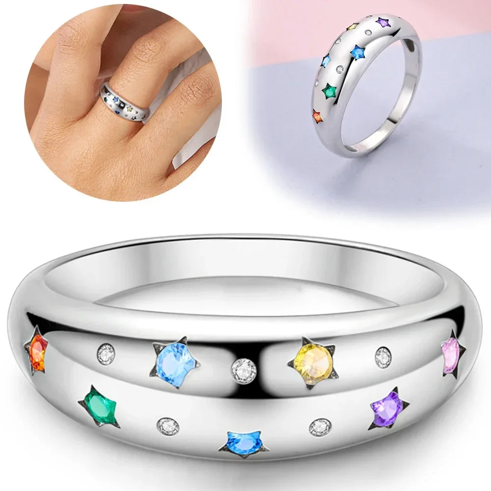 Colorful Zircon Sun Moon Star Stackable Rings for Women.