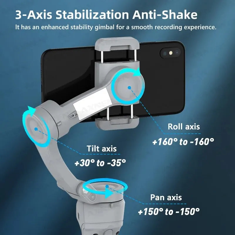 3-Axis Cell Phone Stabilizer Fill Light Face Tracking Gimbal for Android iPhone Anti-Shake Video Recording HQ6