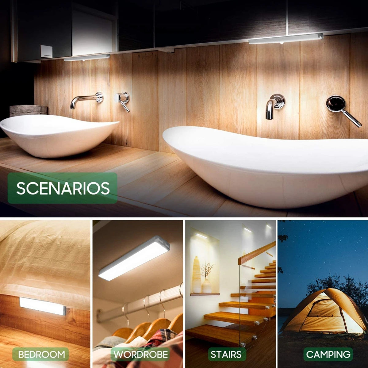 Wireless LED Night Light with Motion Sensor, Backlight for Kitchen, Bedroom, Cabinet, Stairs