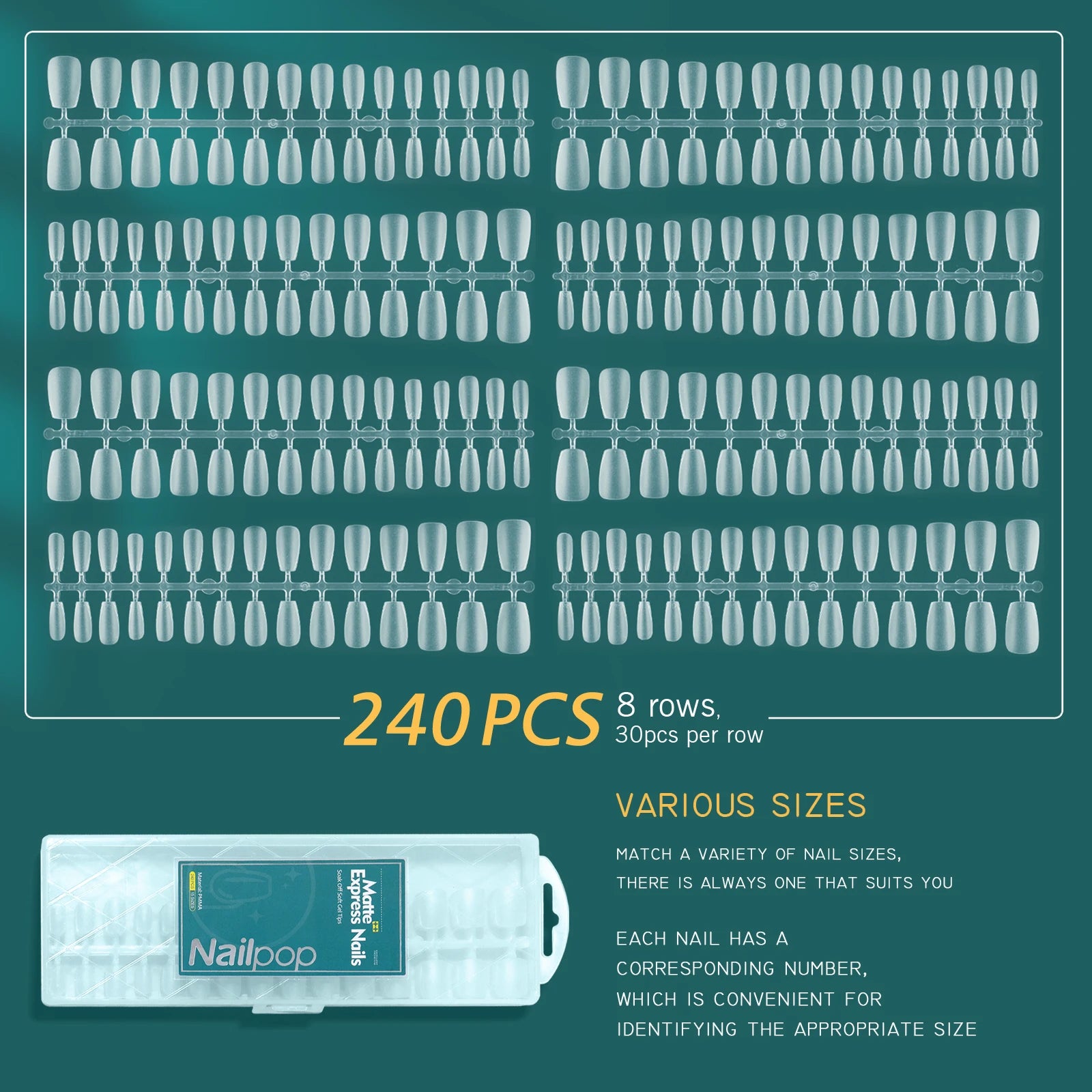 Faux ongles mats et doux, 240 pièces