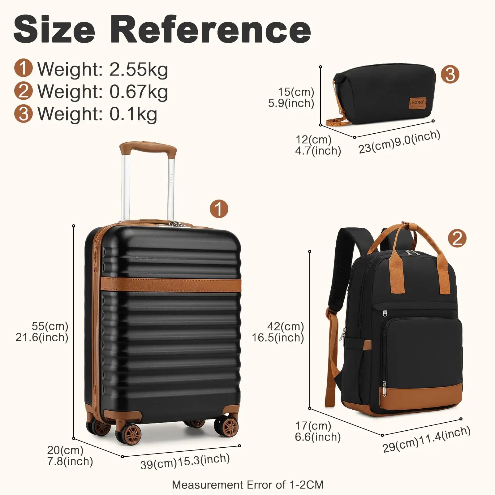 Mallette 45x36x20 cm KONO – Bagage à main cabine, coque rigide ABS, 4 roulettes, serrure TSA EasyJet