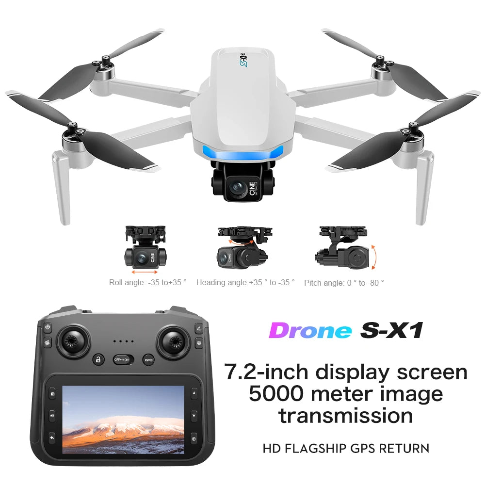 2025 S-X1 GPS Pro Drone – 8K HD, Caméra 3 Axes avec Cardan EIS, Télécommande Écran 5G, Quadrirotor RC