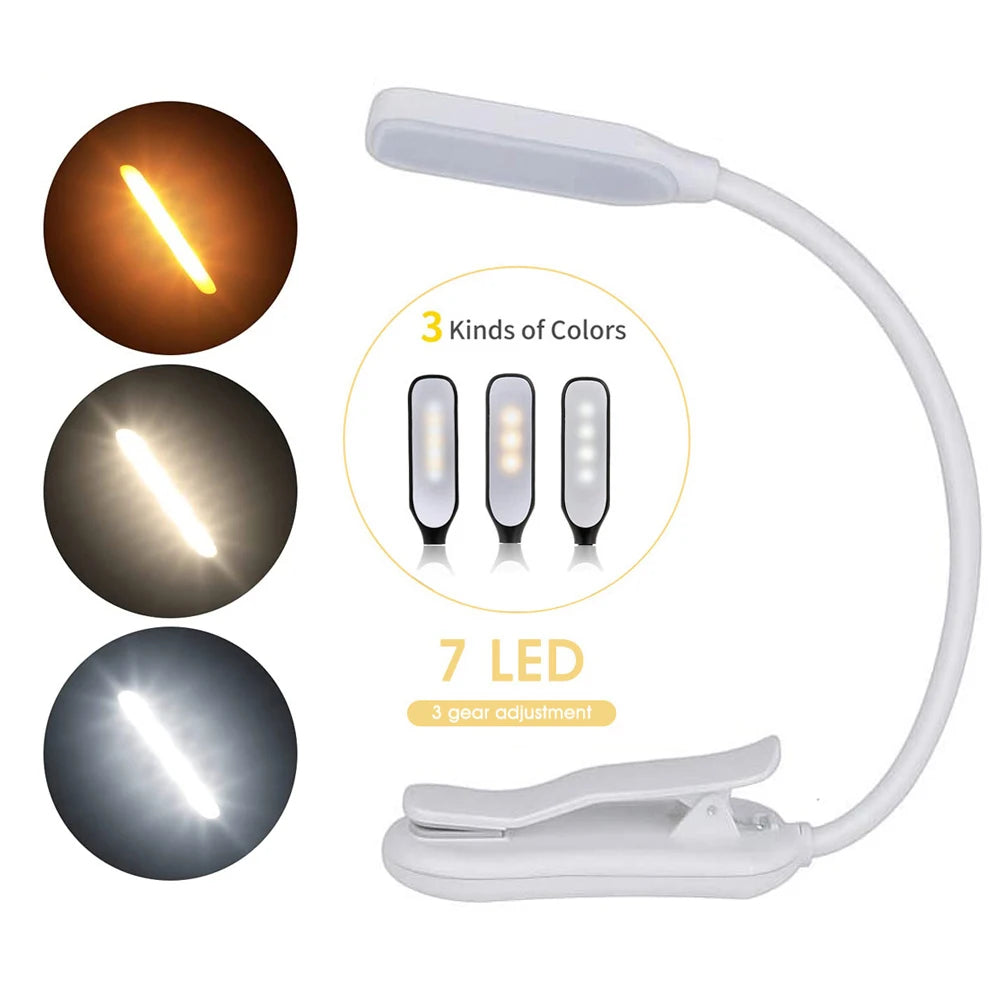 Lampe de lecture aste Mini 7 LED, 3 niveaux, blanc chaud, froid, flexible, lampe à clip facile, lecture de nuit, lampe au lit