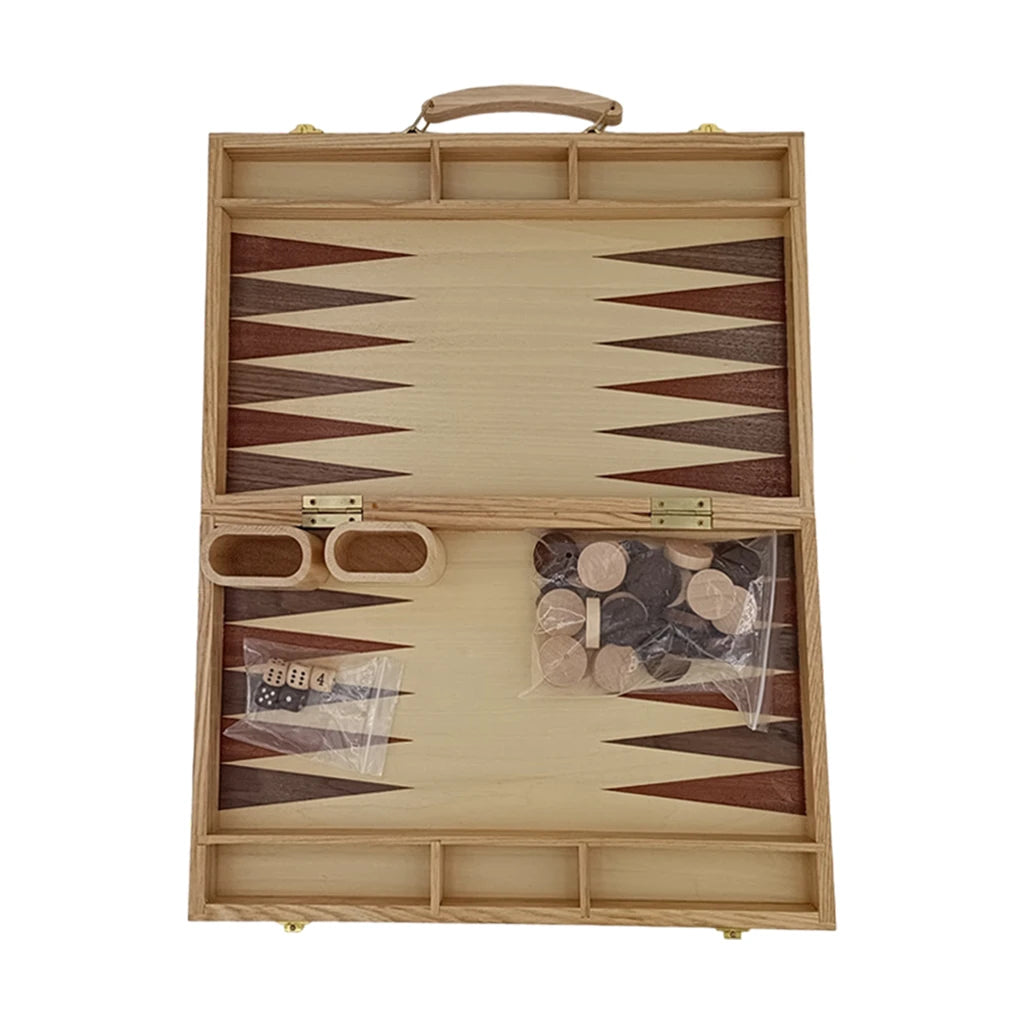 Backgammon en bois jeu de société de stratégie classique, pièces de jeu en bois et accessoire