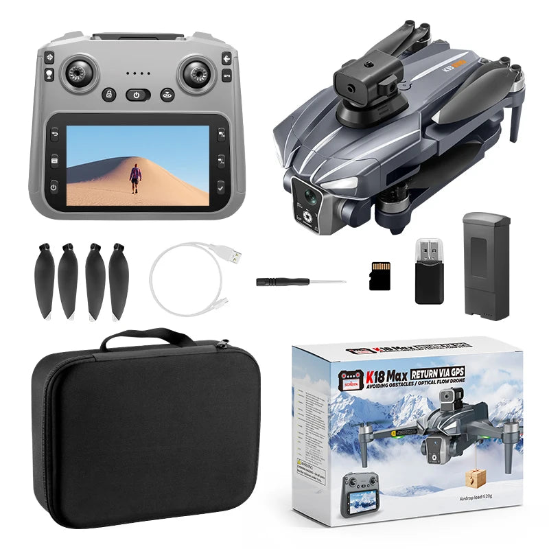 Drone GPS K18Max 2025 avec caméra 8K, retour, écran et évitement d’obstacles