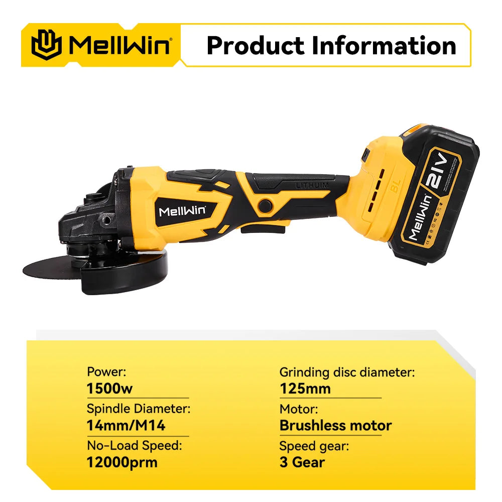 MELLWIN M14 125MM meuleuse d'angle électrique sans brosse polissage sans fil outil électrique pour le travail du bois pour Makita 18V batterie broche