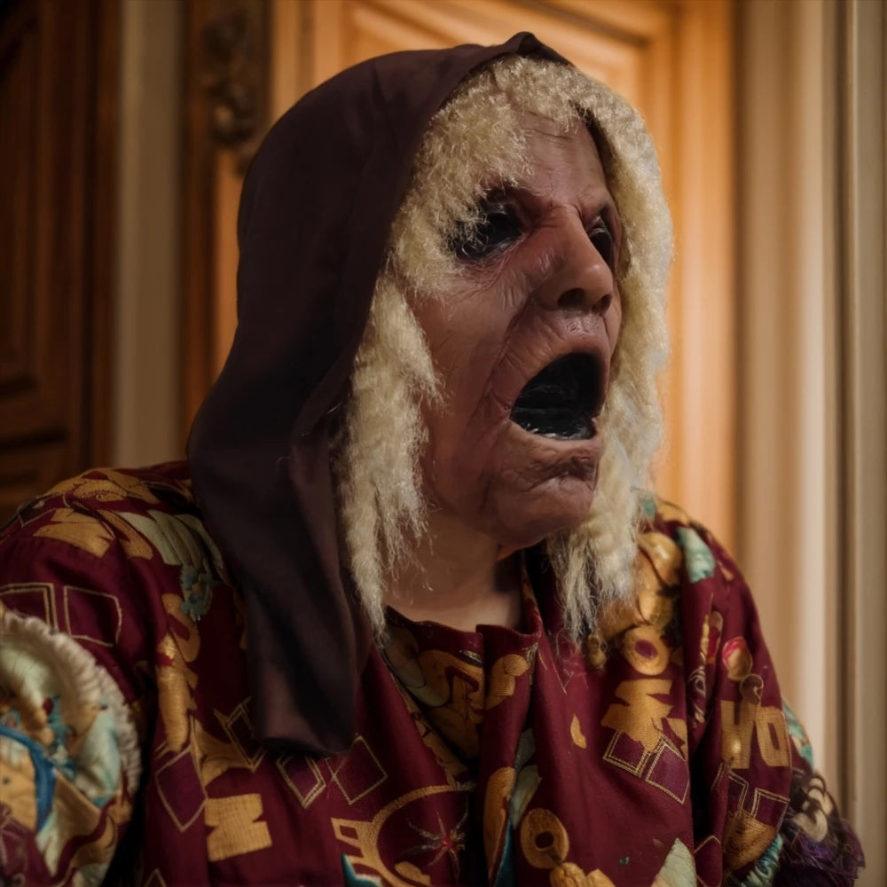 Masque Wraith grandeur nature, capuche en caoutchouc, masque de mort hurlant d'un homme, accessoire de Costume effrayant de vieux Nana pour Halloween