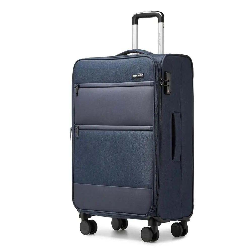 British Traveller – Valise souple légère à 4 roues avec serrure TSA, taille M, bleu
