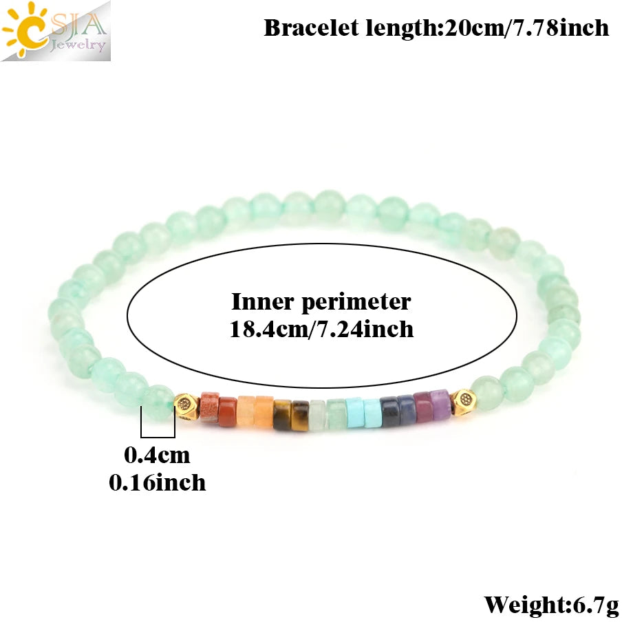 7 Chakra Natural Stone Bracelet for Women, 4mm Mini Beaded Bangle, Rose Quartz Crystals, h393 