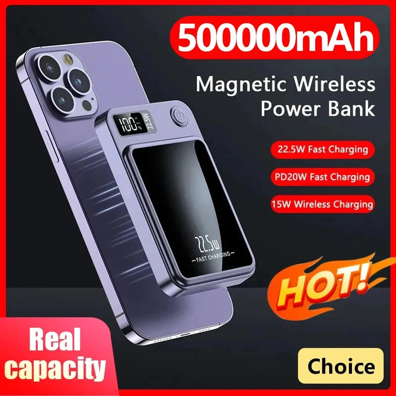 Wireless Power Bank, Fast Charging, External Battery Charger for Huawei, Samsung, iPhone 12, PD 20W, 50000mAh, 22.5W 