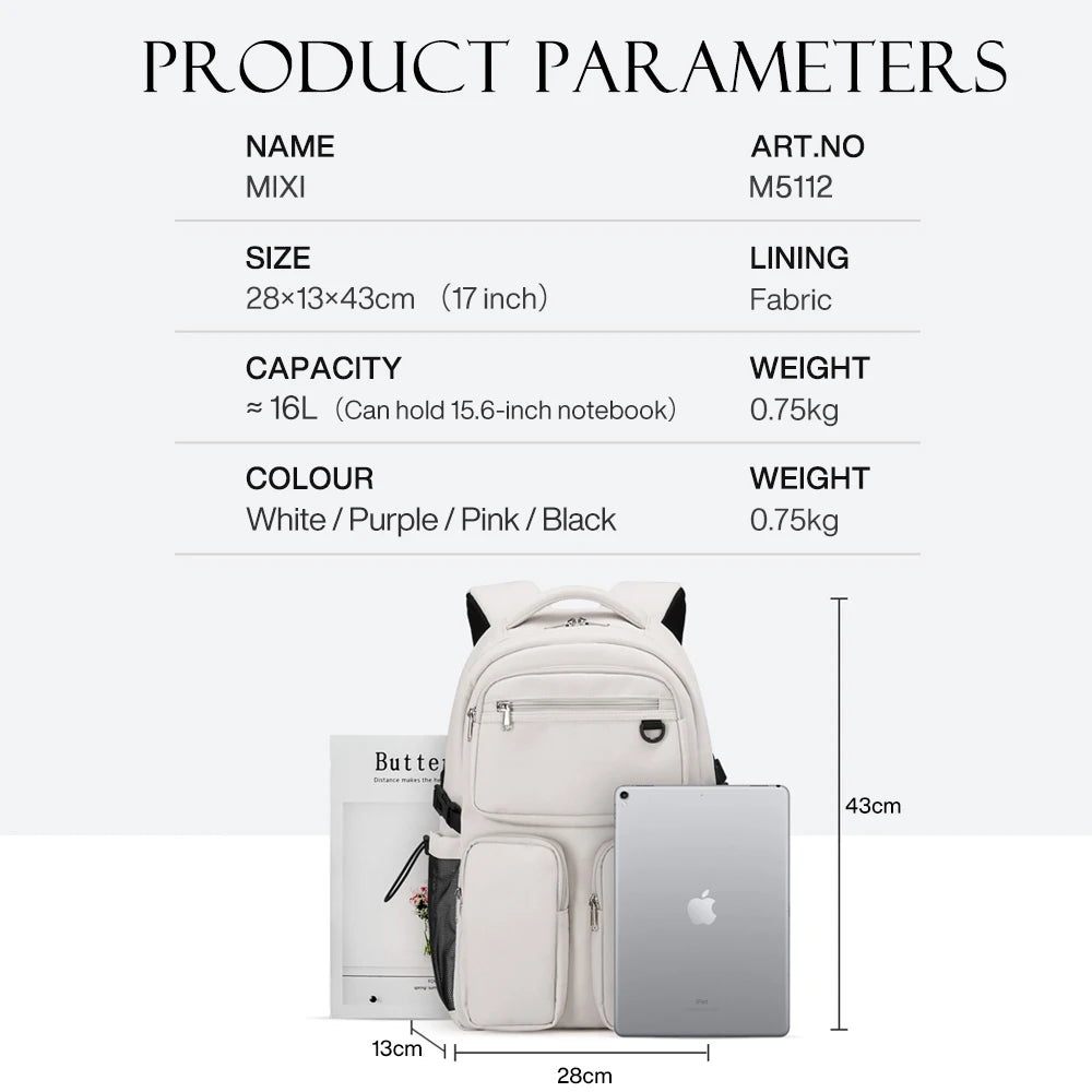 Sac à dos Mixi pour ordinateur portable – Design original, léger, étanche, 15.6" / 17"
