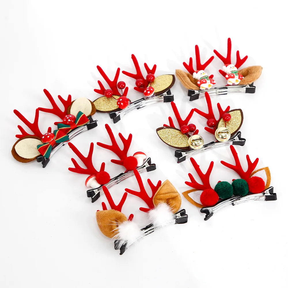 Accessoires pour cheveux de noël, bois en peluche rouge avec cloches, coiffure en épingle à cheveux oreilles de cerf