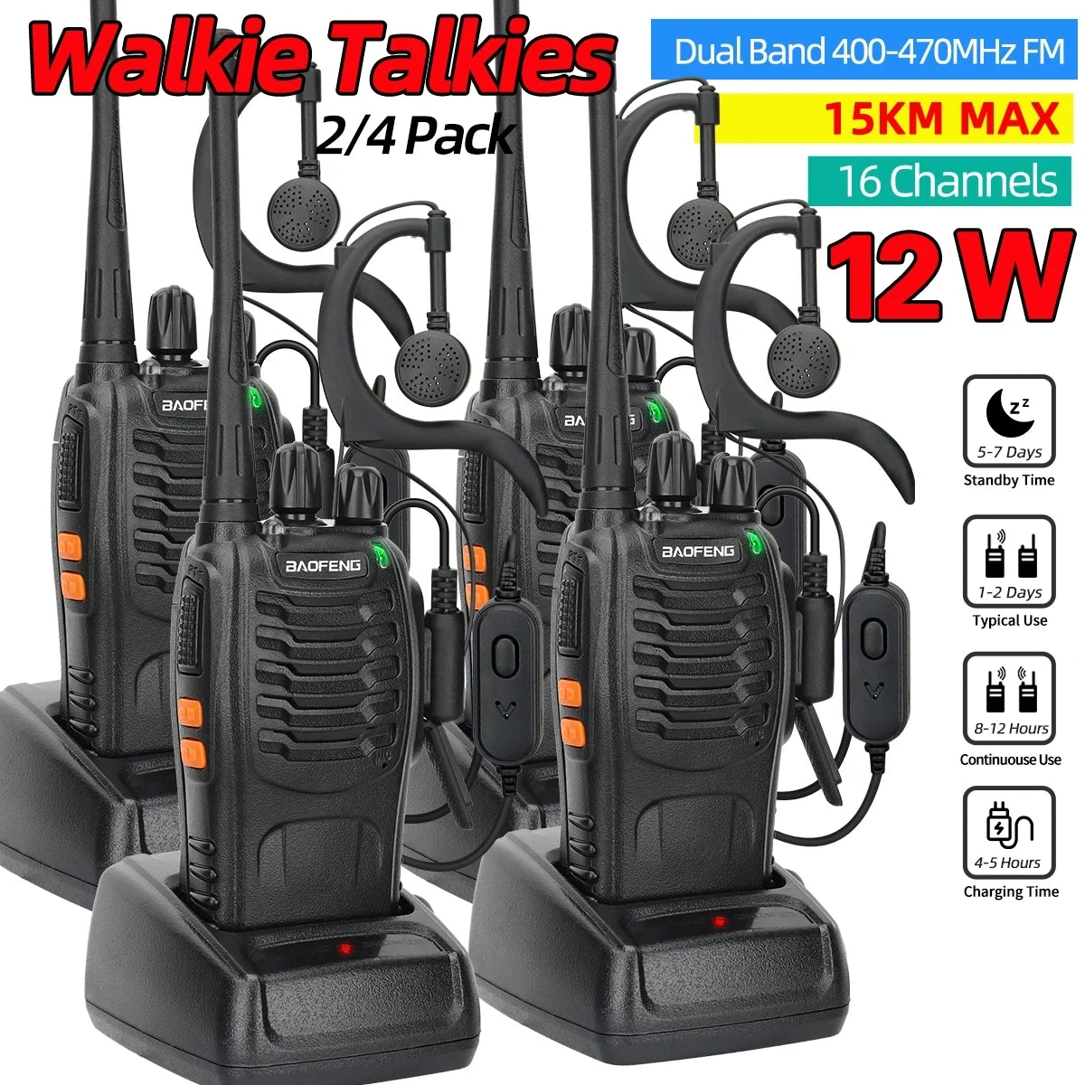 Baofeng BF-888S 12W Long Range Band Perforated Walkie Talkie UHF 400-470MHz USB HAM Two Way Radio