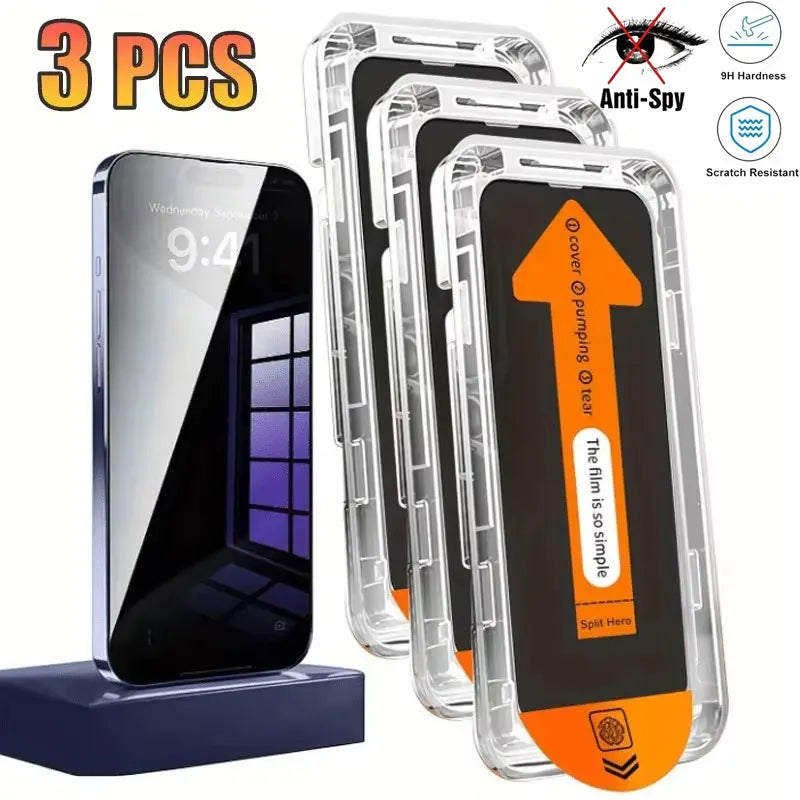 Film anti-espion 3 pièces pour iPhone 17/16/15 Pro Max/13/12/11 Pro/Plus – Verre trempé 9H