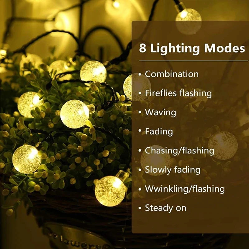 LED Solar Crystal String Lights 8 Lighting Modes IP65 Gradient Light Decoration Garland