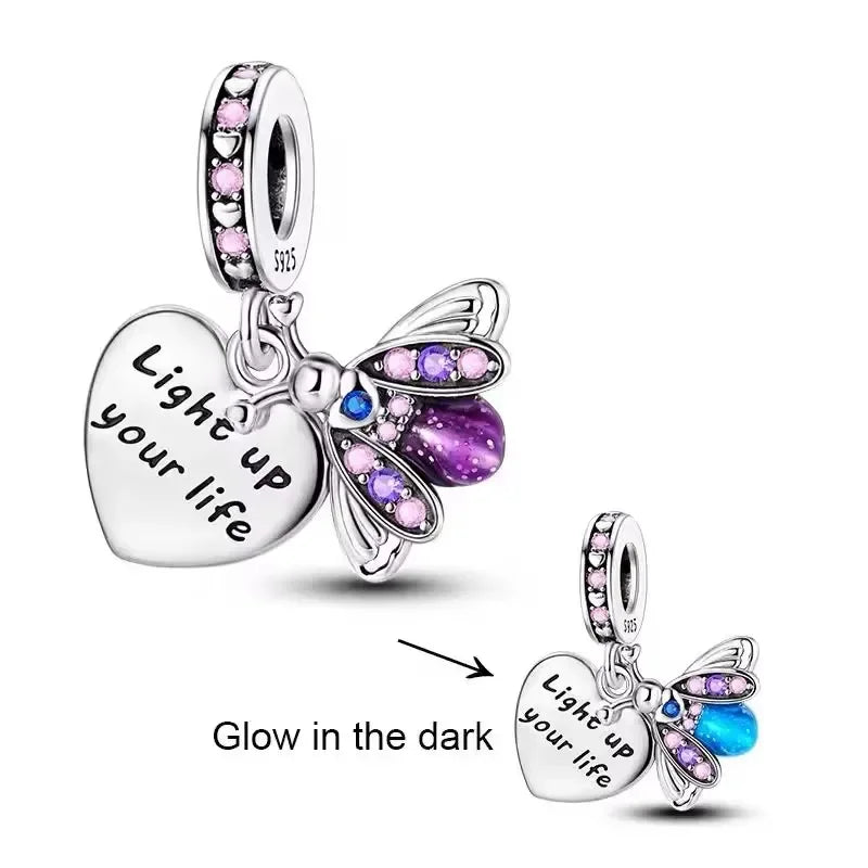 Glow in the Dark Charms for Pandora Bracelet, Firefly Pendant, DIY Beads, Gift for Women