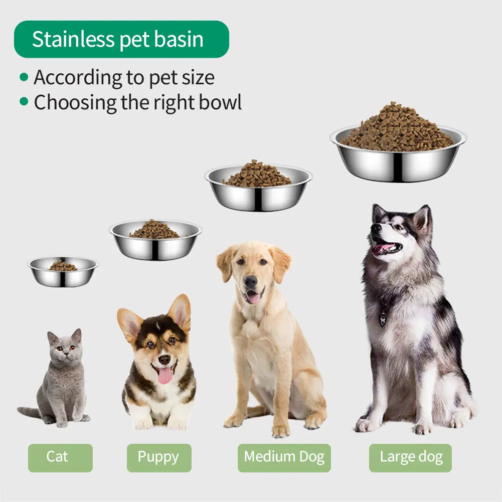 Large Capacity Stainless Steel Pet Bowl Cat Dog Drinking Bowl Metal Feeder Durable