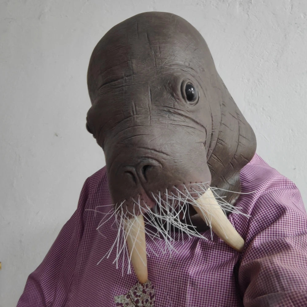 Masque de morse / Lion de mer en latex – Tête complète, costume animal, drôle et légèrement effrayant