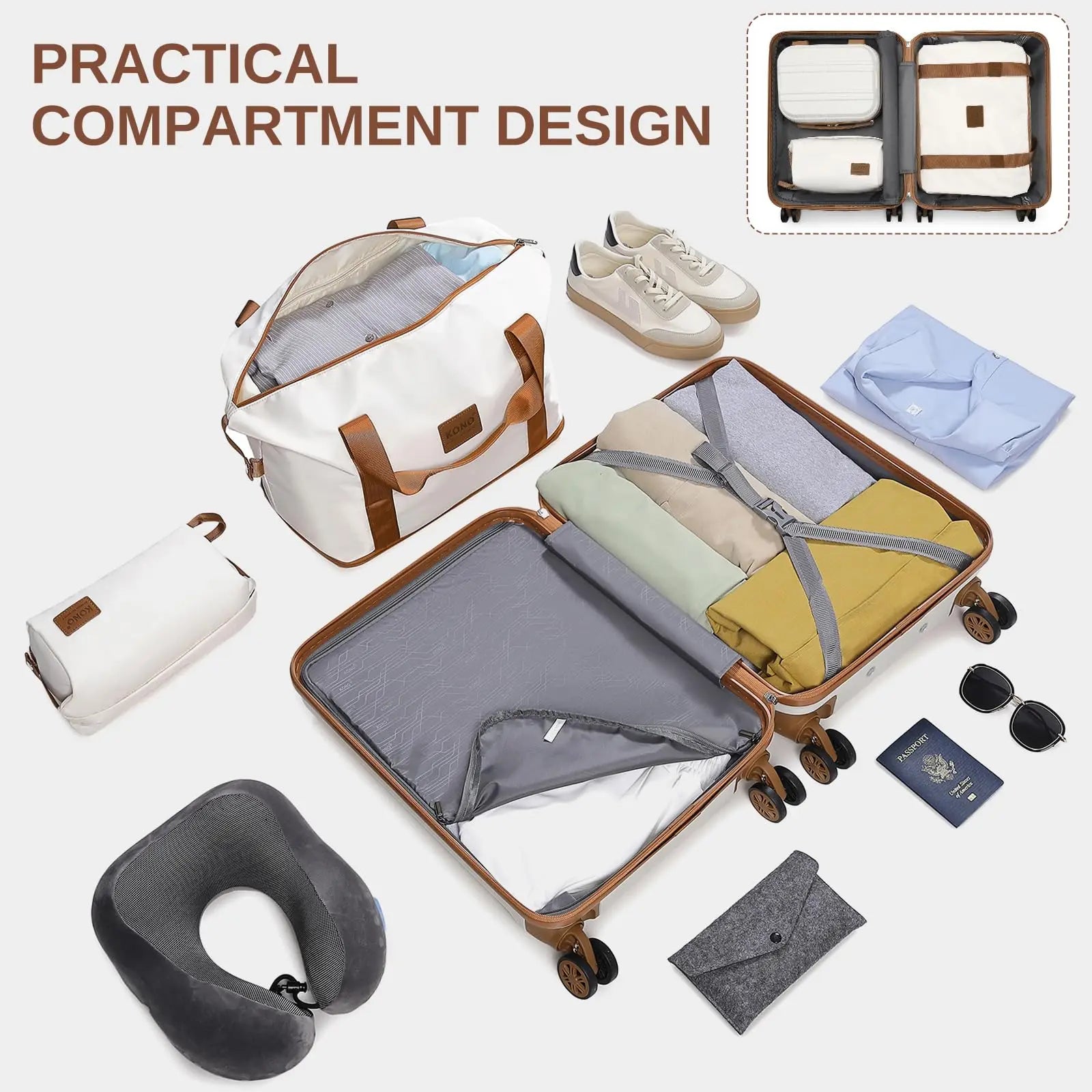 Trousse de beauté et ensemble de bagages 2/4/6 pièces KONO – Valises rigides et sacs de voyage