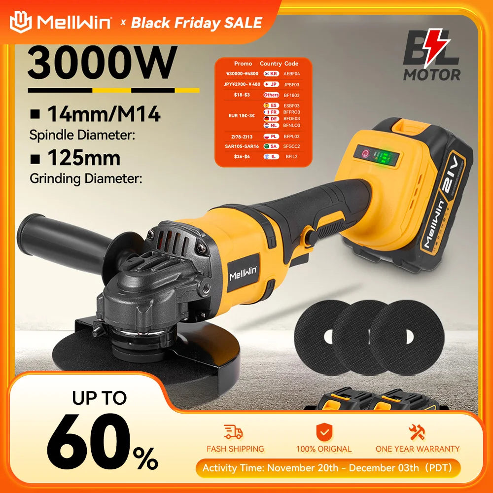 MELLWIN 125MM meuleuse d'angle électrique sans brosse sans fil à main polissage outil de coupe Machine pour Makita 18V batterie broche