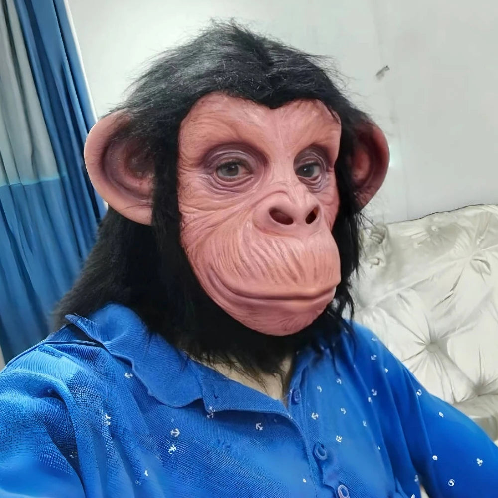 Masque gorille en caoutchouc pour cheveux noirs, couvre-chef de singe en Latex pour Halloween, Cosplay, accessoire Animal de singe drôle