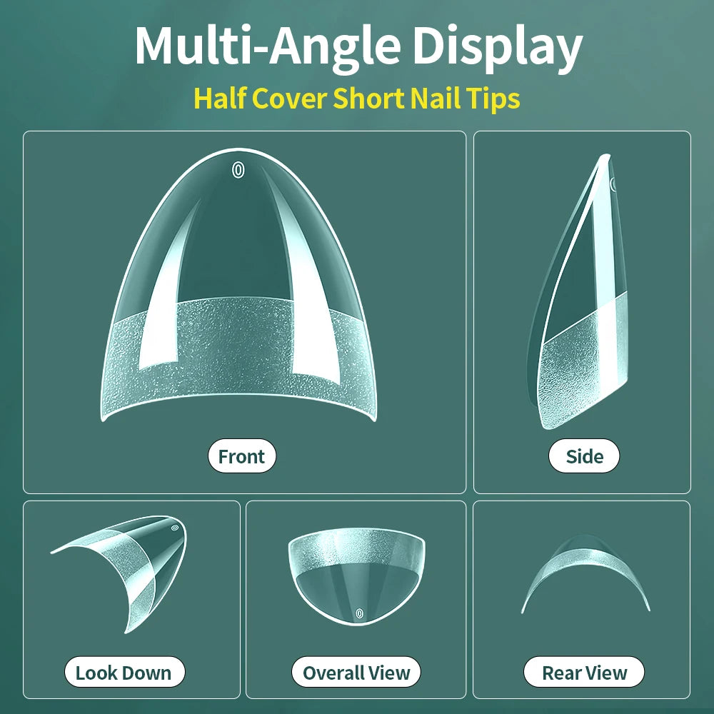 Faux ongles courts demi-couverture, extra court, carré, transparent, Gel, pré-forme avec poignées, 600 pièces