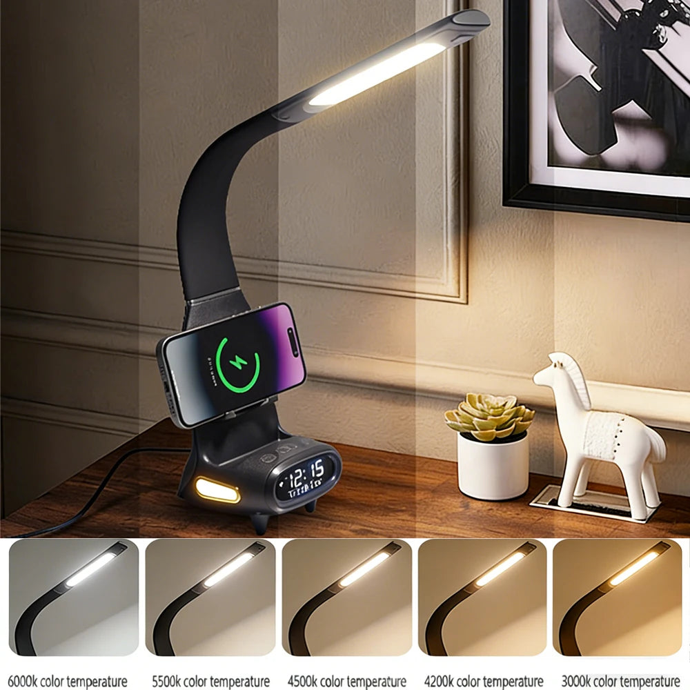 Multifunktionale Schreibtischlampe TX79 – Lesen, 15W kabelloses Laden und digitales LED-Display
