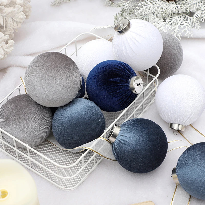 Boules de Noël, Ornements de boule de velours de Noël bleu, boule d'arbre de Noël