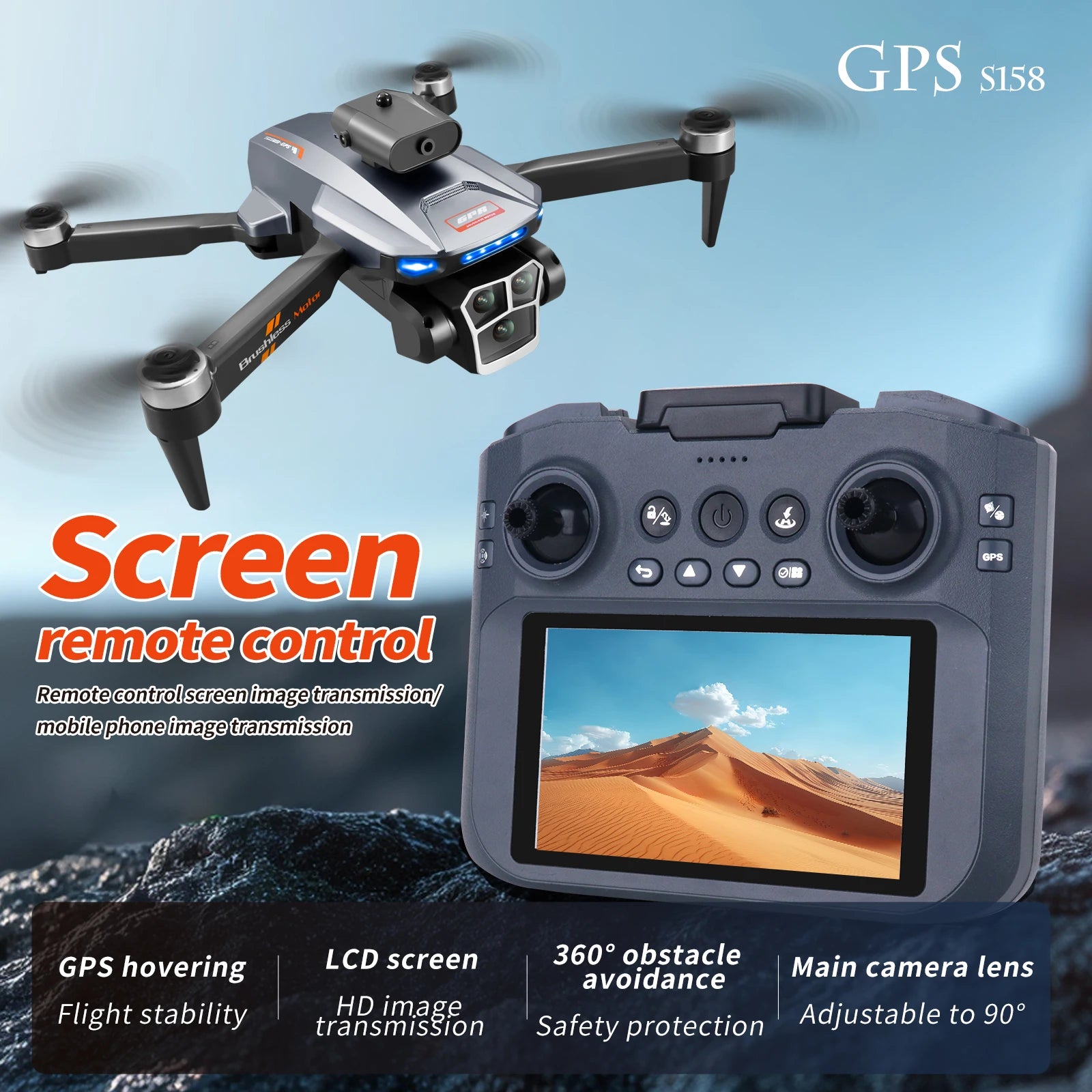 Drone GPS S158 2025 avec écran pliable et caméra HD 8K