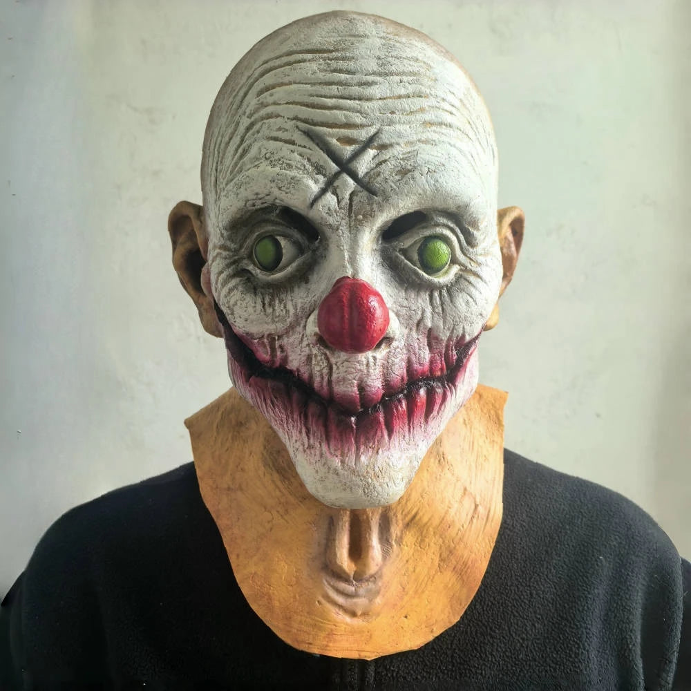 Masque de Clown pour hommes, points effrayants, col complet, maison d'horreur, Costume de Joker effrayant pour Halloween, visage maléfique de Clown pour adultes