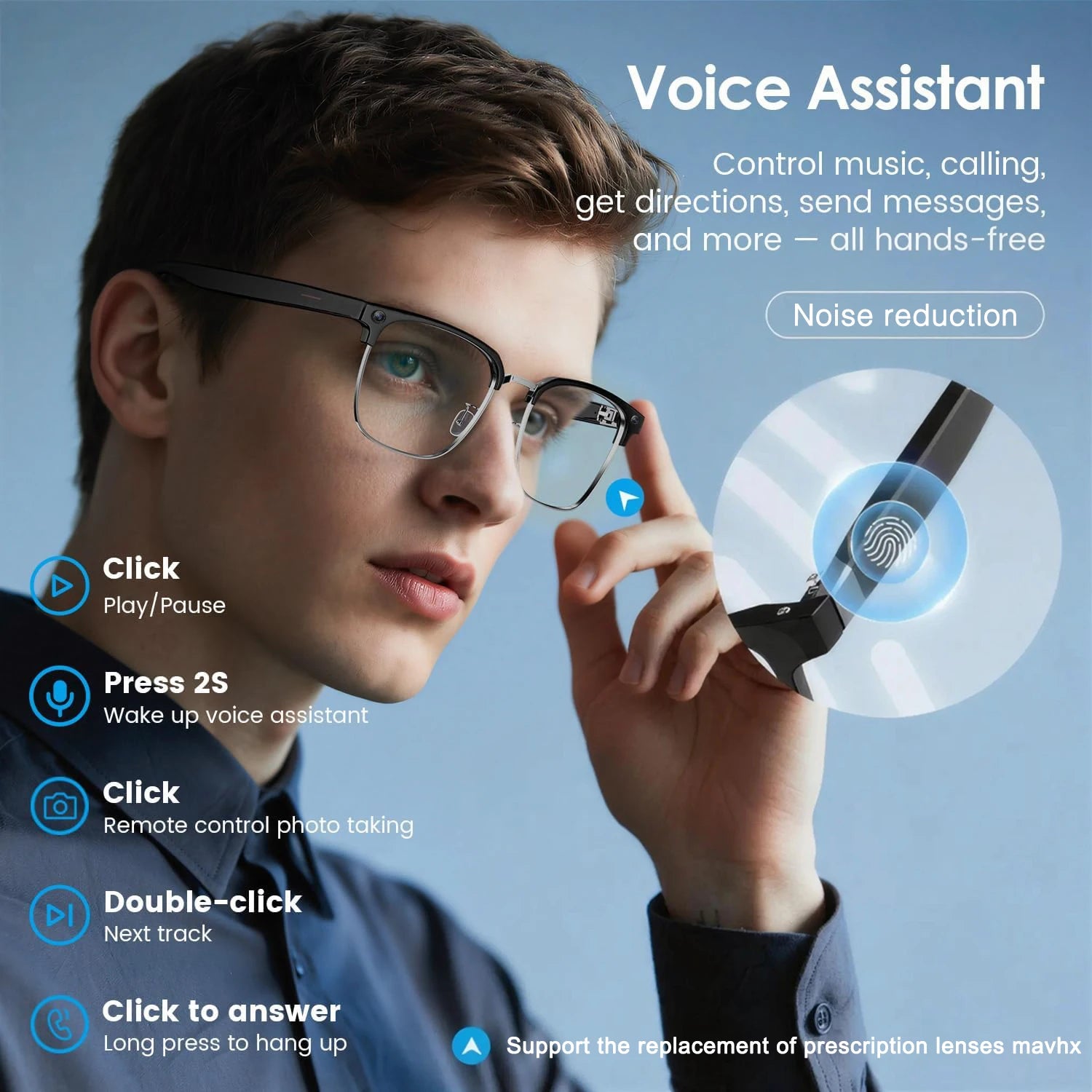 Lunettes intelligentes 800W Pixel 2026 GUHUAVMI W630 – Caméra IA, Appel Bluetooth 5.3, Traduction Vocale, Protection UV – Homme