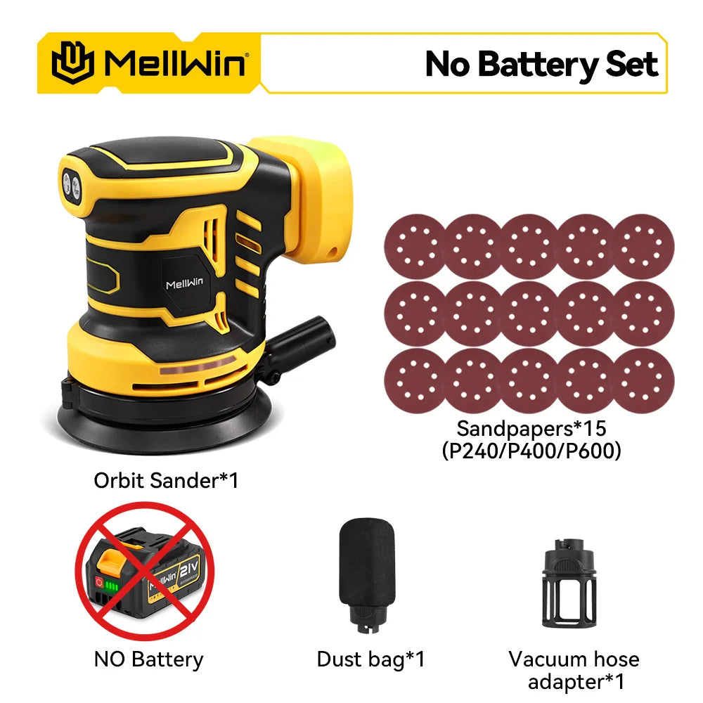 MELLWIN 125MM ponceuse orbitale électrique polisseuse 3 vitesses réglable bois métal ponçage outil de polissage pour Makita 18V batterie broche