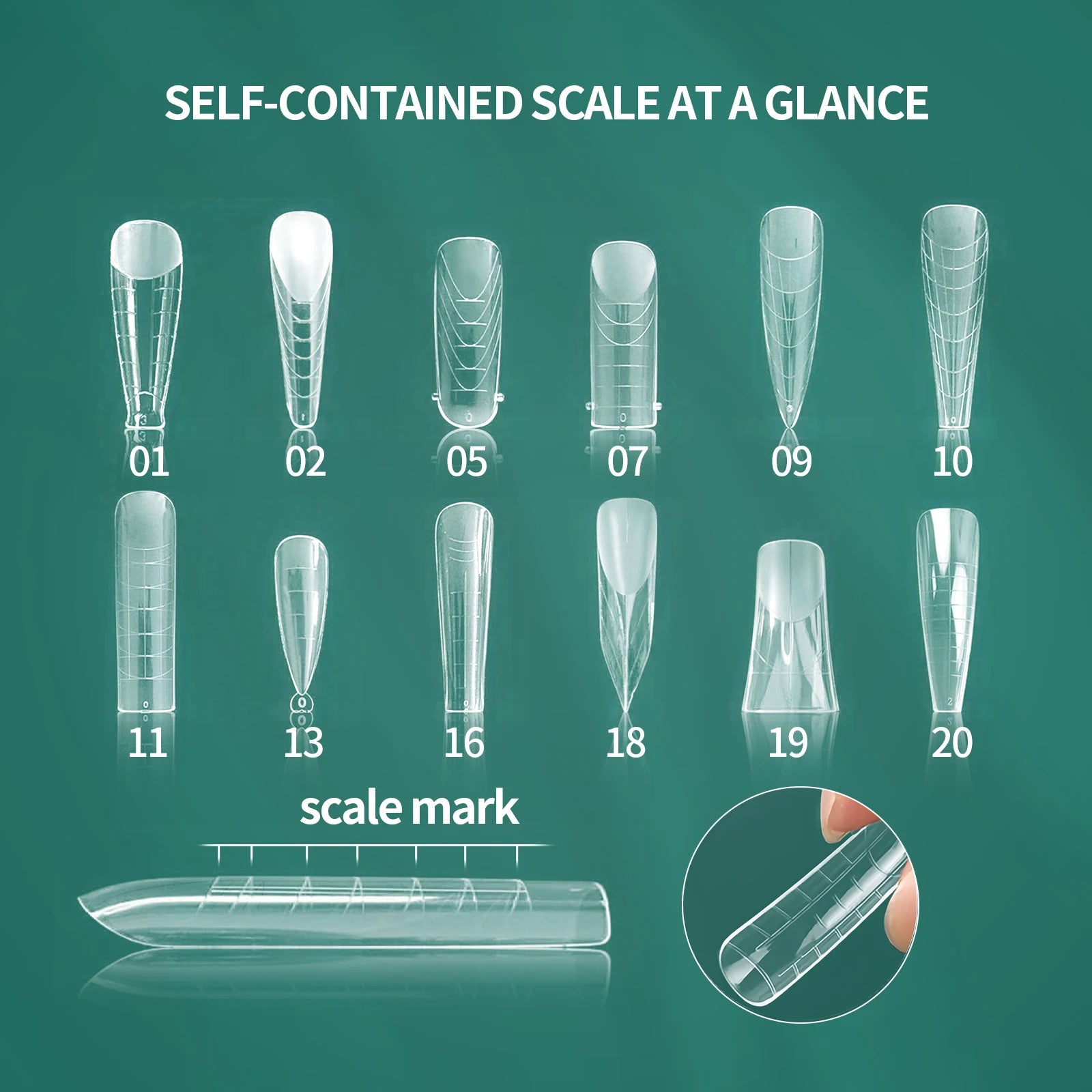 Moules réutilisables à double forme pour ongles, 75/150/288/360 pièces, avec échelle, différentes tailles et formes, kit DIY Nail Art