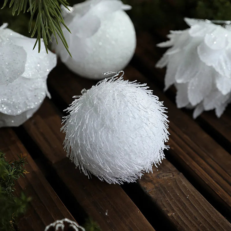 Boule de Noël en Mousse, Décorations de Pétales Blanches, Pendentif d'Arbre de Noël, Fournitures d'Ornement