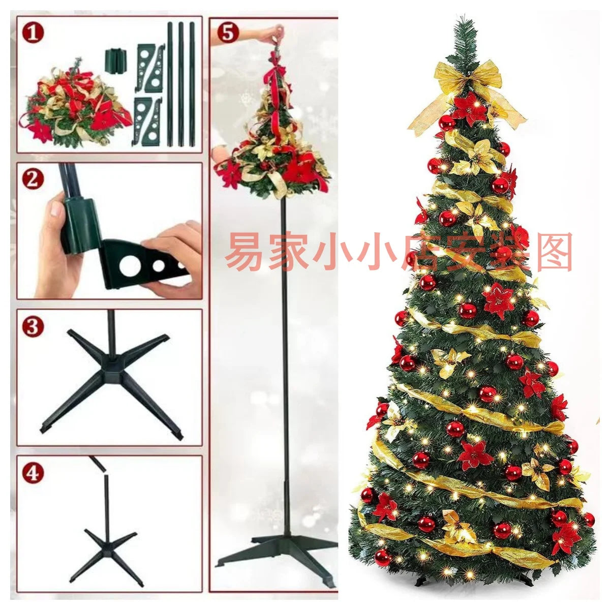 Arbre de Noël Pop-Up Pré-Décoré Pliable – 120/150/180/210 cm, Idéal pour Décoration Festive à la Maison