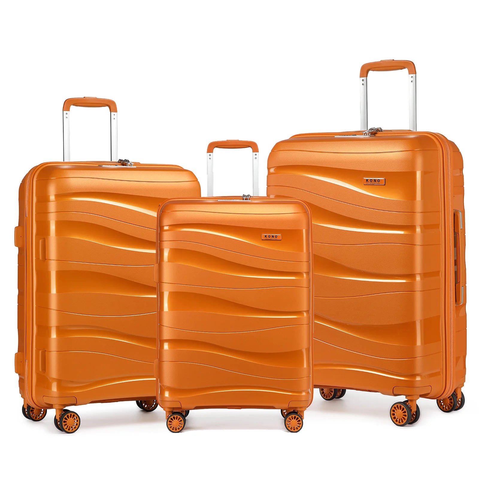 Coffret 3 pièces KONO  de valises rigides en polypropylène avec serrure TSA et 4 rouleaux S/M/L