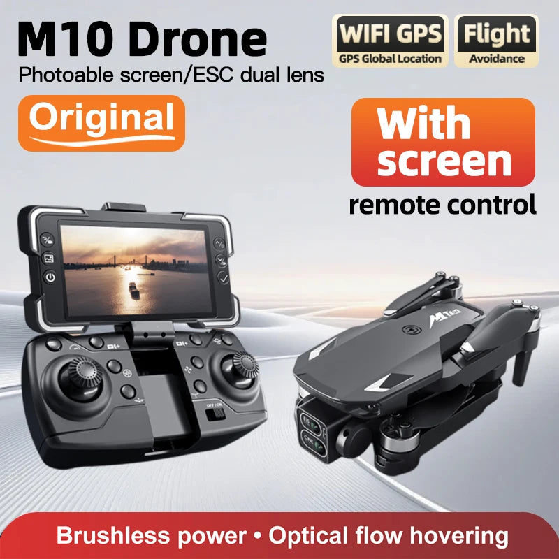 Drone M10 4K professionnel 5G HD double caméra télécommande avec écran FPV photographie sans brosse pliable quadrirotor RC&nbsp;