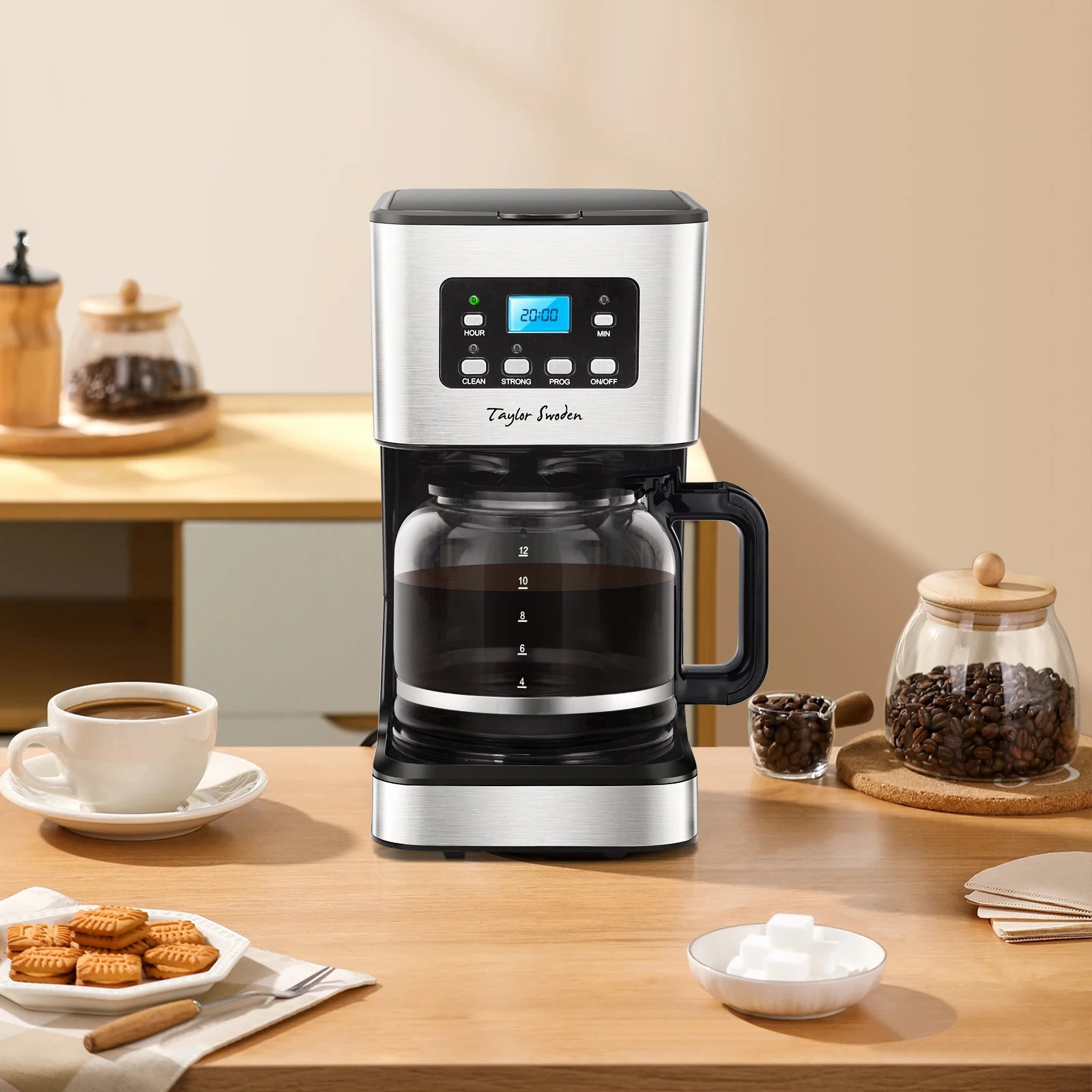 Cafetière filtre 1,5 L 12 tasses avec filtre réutilisable, minuterie et base de maintien au chaud 950W&nbsp;