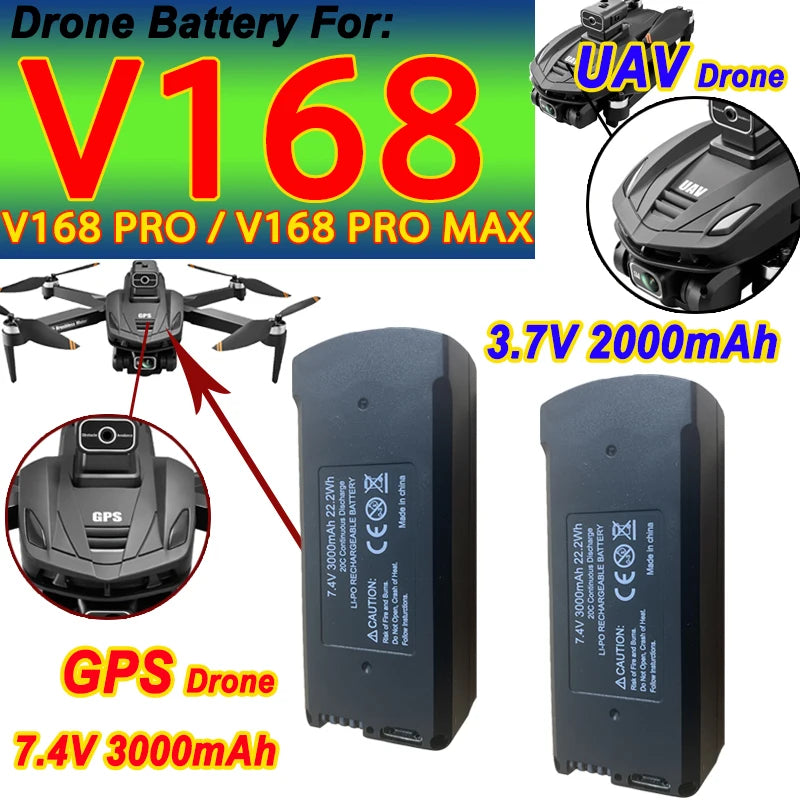 Batterie GPS d'origine V168 7.4V 3000mAh pour Drone V168Pro Max 3.7V 2000mAh batterie pour V168Pro RC quadrirotor accessoires pièce
