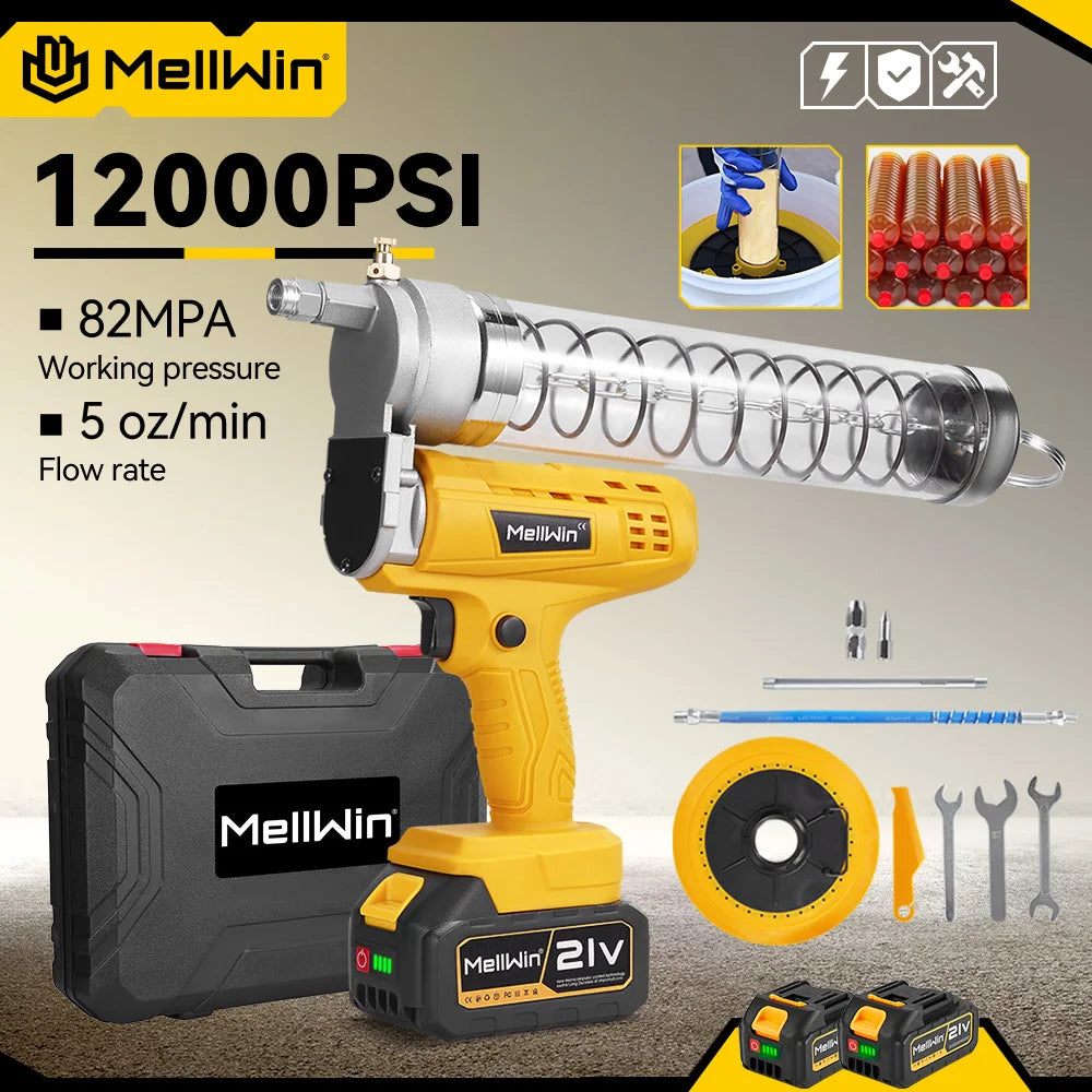 Pistolet à Graisse Électrique Sans Fil 12000PSI MELLWIN – Huile Lubrifiante Haute Pression pour Voiture, Compatible Makita 18V