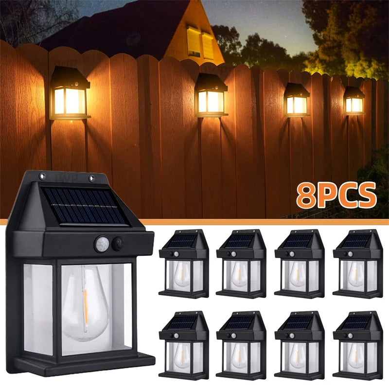 Tungsten Solar Wall Light, Waterproof, Wireless, Motion Sensor, Security Lights, Dusk to Dawn for Foster, Garden Lighting, 1-8 Pieces