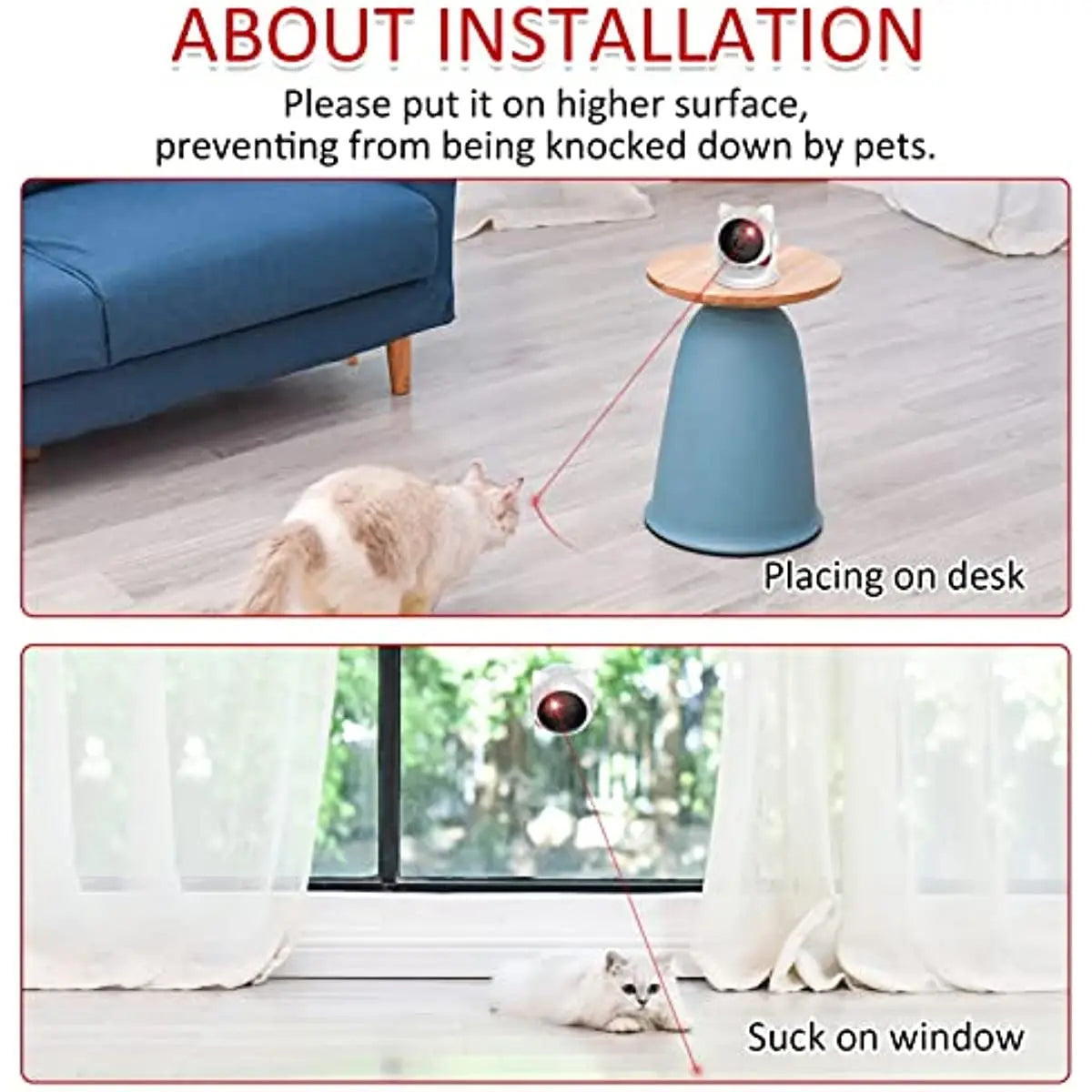 Jouet Laser ATUBAN pour Chat, Interactif, Rechargeable, pour l'Intérieur, pour Chaton, Chien, Mode Rapide et Lent