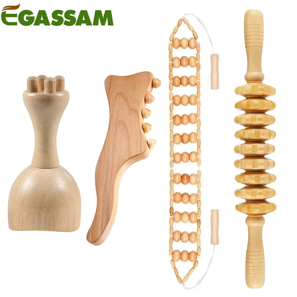 Wooden Therapeutic Massage Tools, Lymphatic Proximity Massager for Body Protrusion, Anti-Cellulite Body Sculpting Tools, 1pc, 2pcs, 3pcs, 4pcs