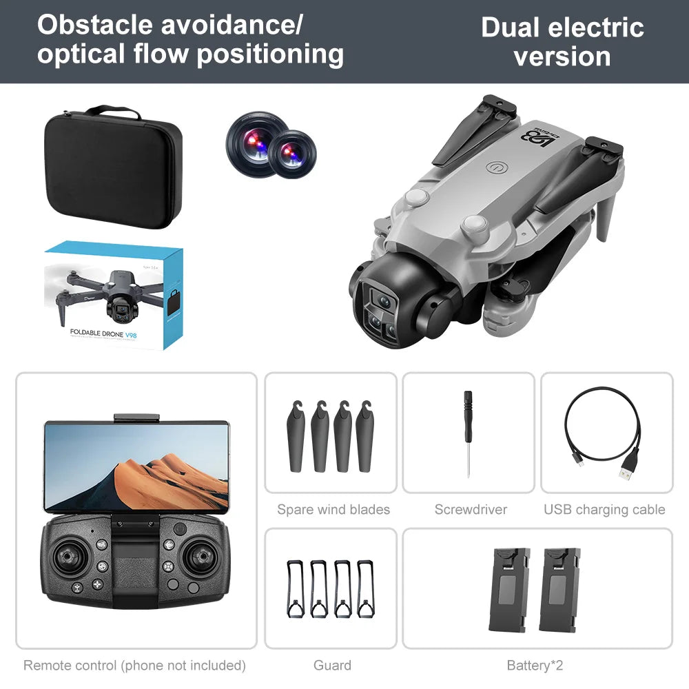 Drone V98  – Quadrirotor pliable WIFI FPV avec caméra 8K, vol stationnaire, jouet RC, cadeau pour enfant