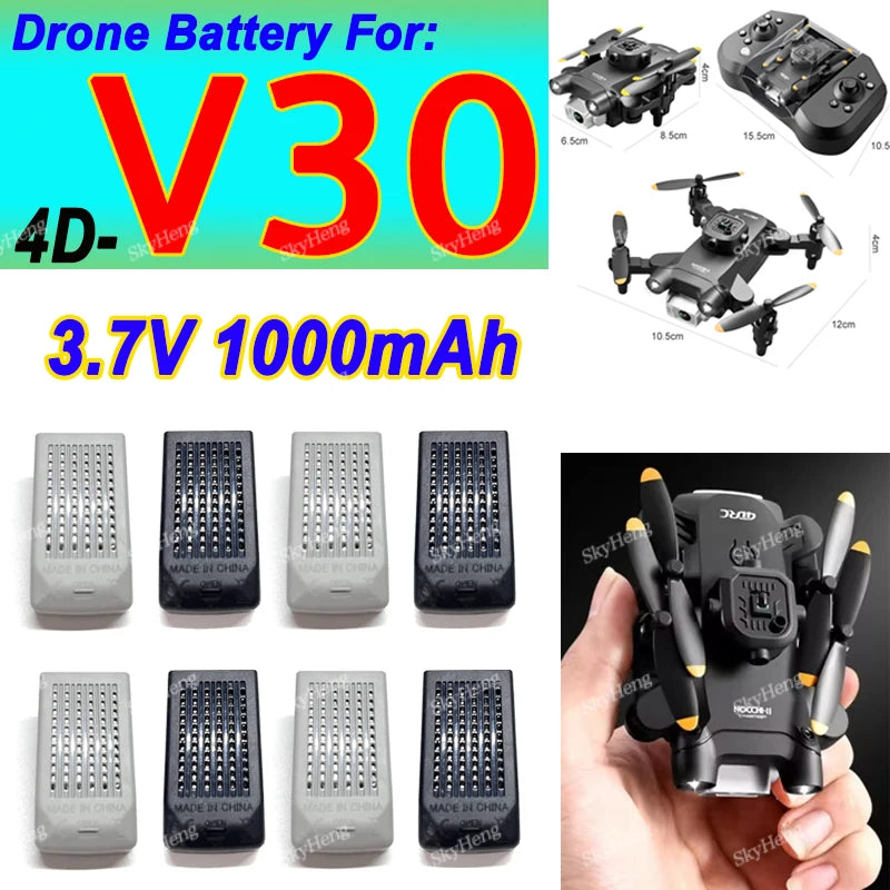 20 pièces d'origine 4D-V30 Mini Drone batterie 3.7V 1000MAh pour 4DRC V30 RC quadrirotor batterie de remplacement V30 pièces d'accessoires